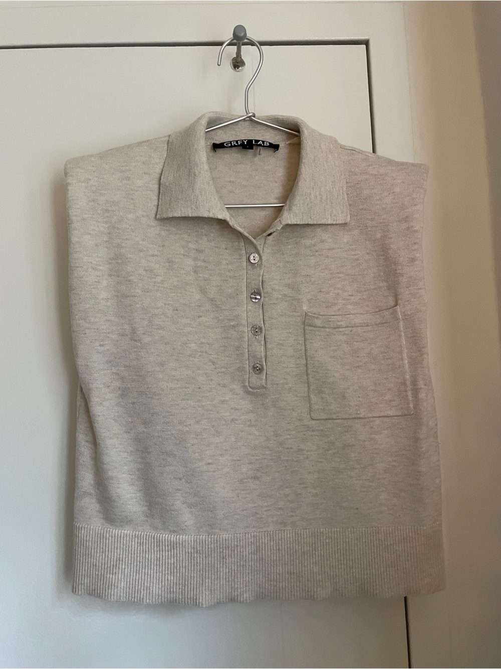 GREY LAB Light Beige/Oatmeal Collared Sleeveless Sweater